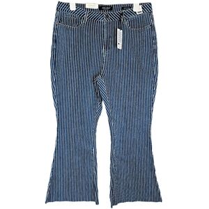 Judy Blue Super Flare Jeans Pinstripe Women's 20W Raw Hem Striped Curvy Boho 70s